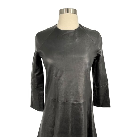THEPERFEXT Harlem Leather Dress Black Zip Back 3/4 Sleeves Size M Medium - Picture 2 of 11